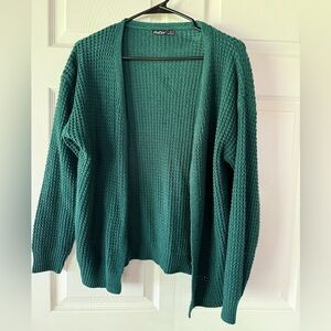 Open-Front Emerald Green Knit Cardigan Sweater